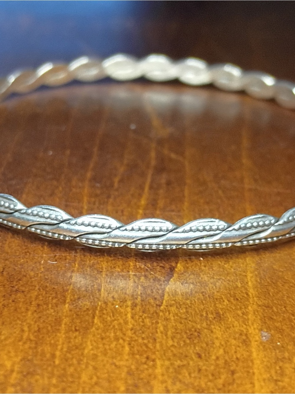Sterling Silver Braided Bangle Bracelet - Silver Stamped 8g